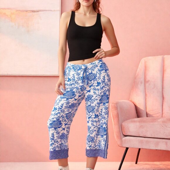 Liverpool Los Angeles Blue Floral Print Pants – Size L - Picture 1 of 17